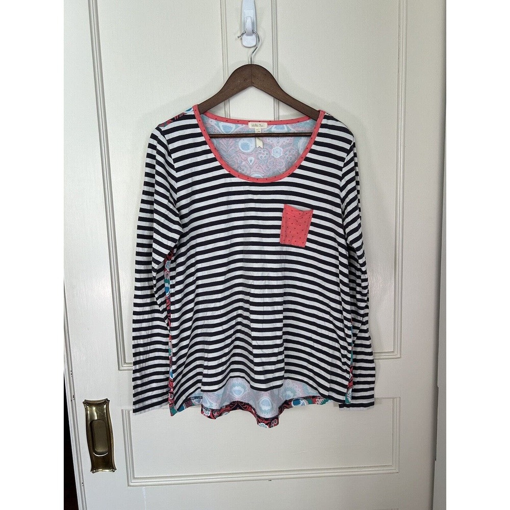 Matilda Jane Women’s Shea Striped Floral Mixed Print Long Sleeve Top Size Large